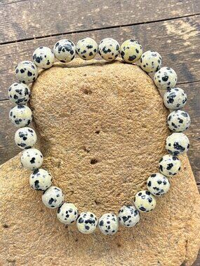 Dalmatian Jasper Stretch Bracelet | Handmade